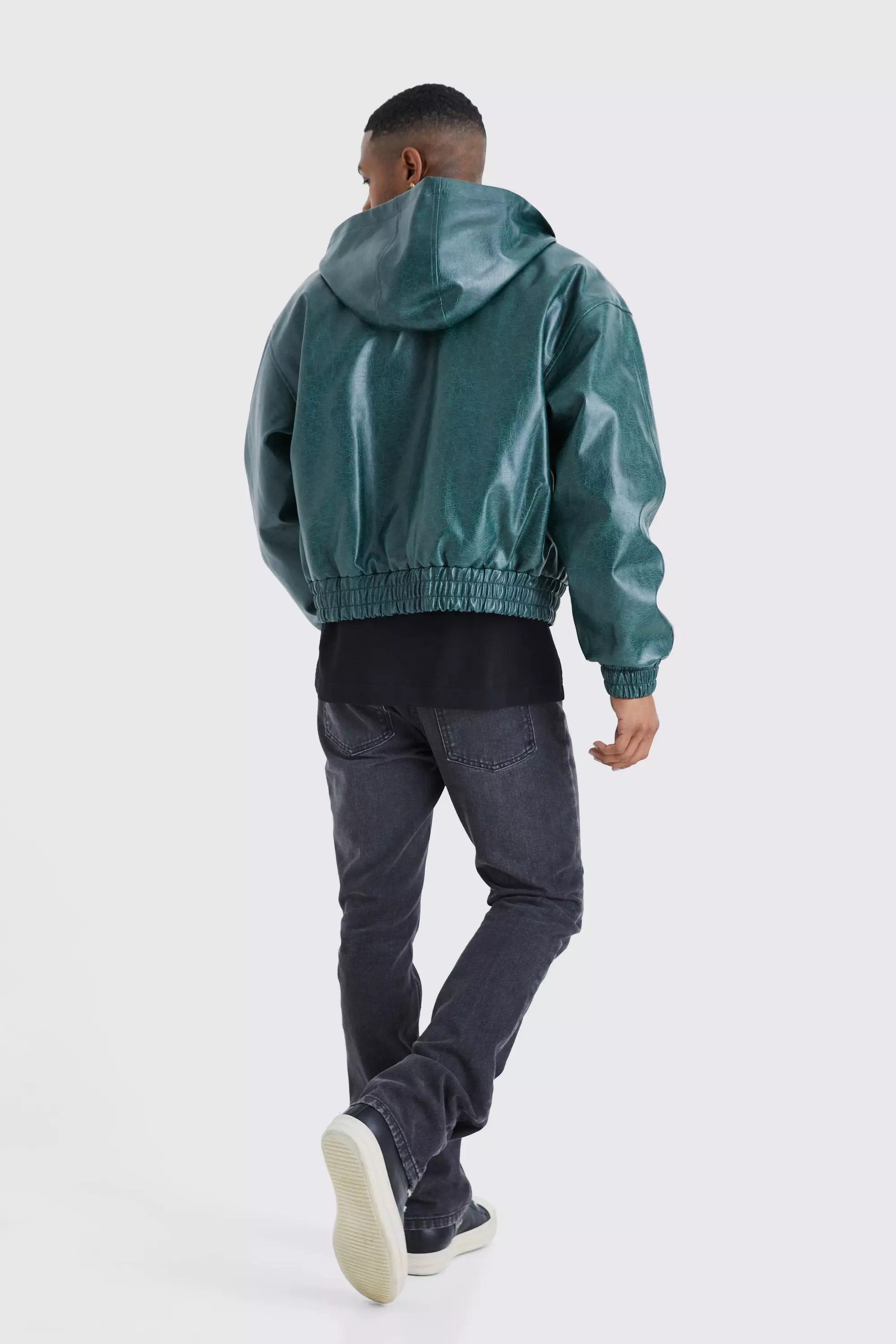 Boxy Cracked Pu Hooded Bomber